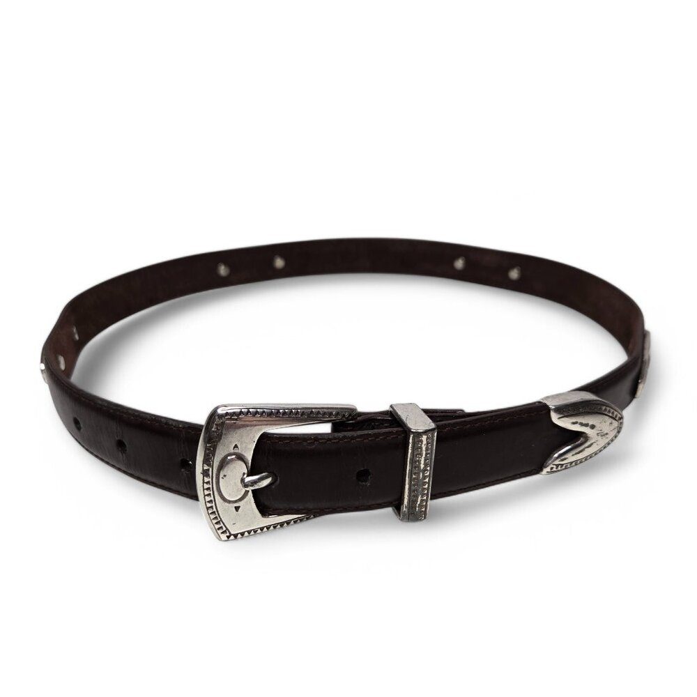 Ritz Brown Leather Western Belt Women's Silver Tone Buckle Cowgirl Rodeo Ranch M